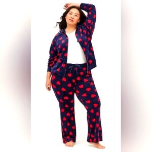 Torrid Navy Blue with Red Hearts Velour Bootcut Lounge Pant